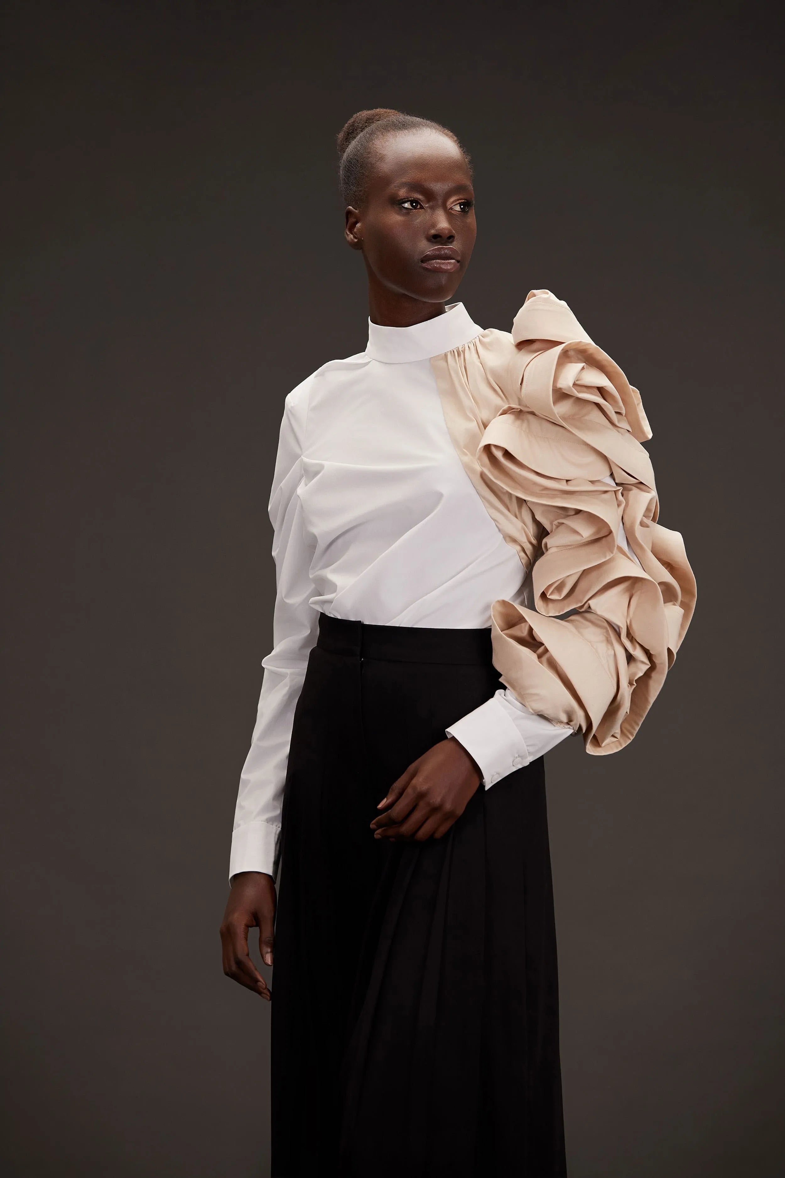 Ivory side ruffled shirt