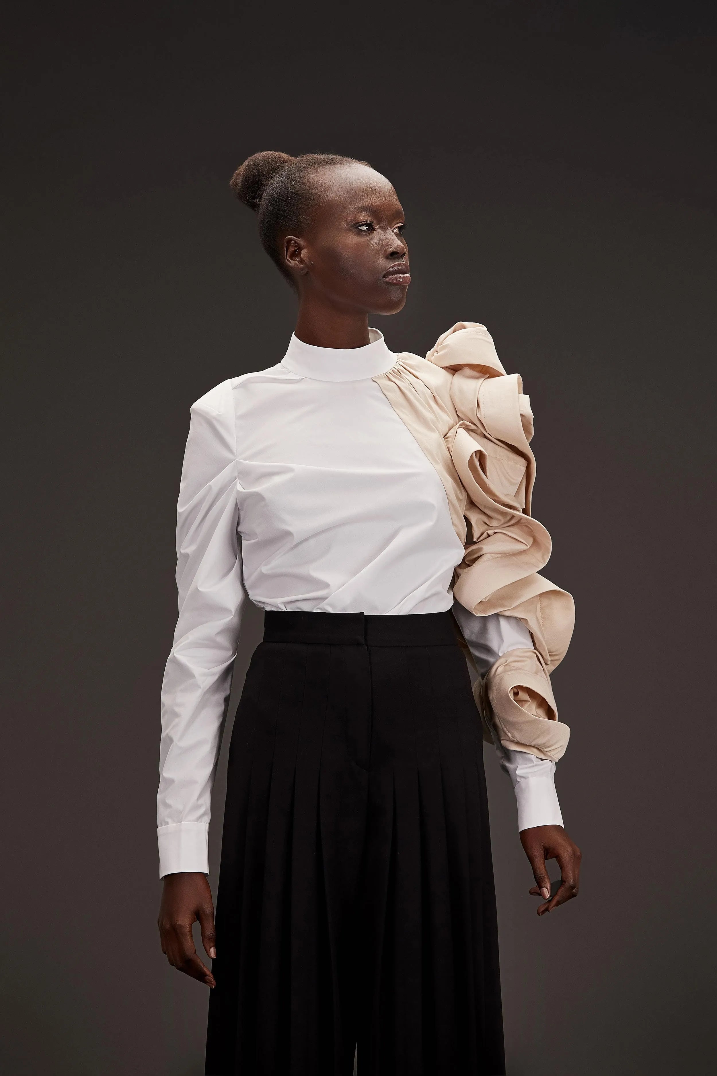 Ivory side ruffled shirt