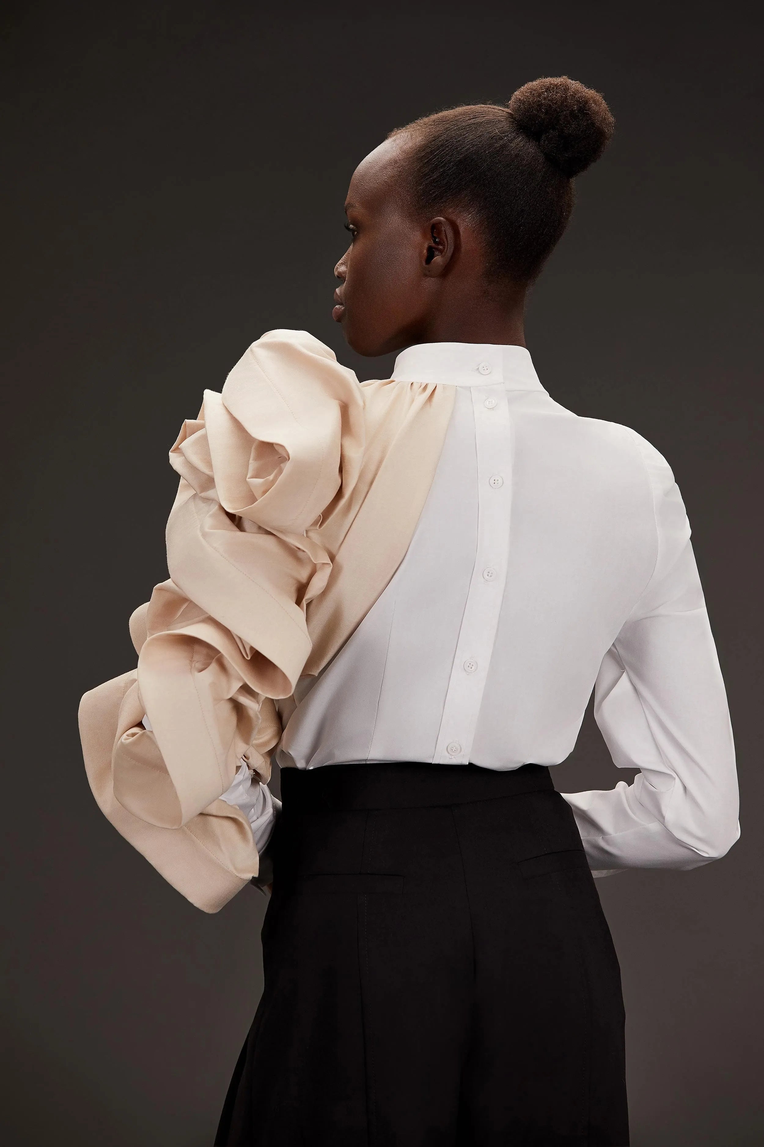 Ivory side ruffled shirt