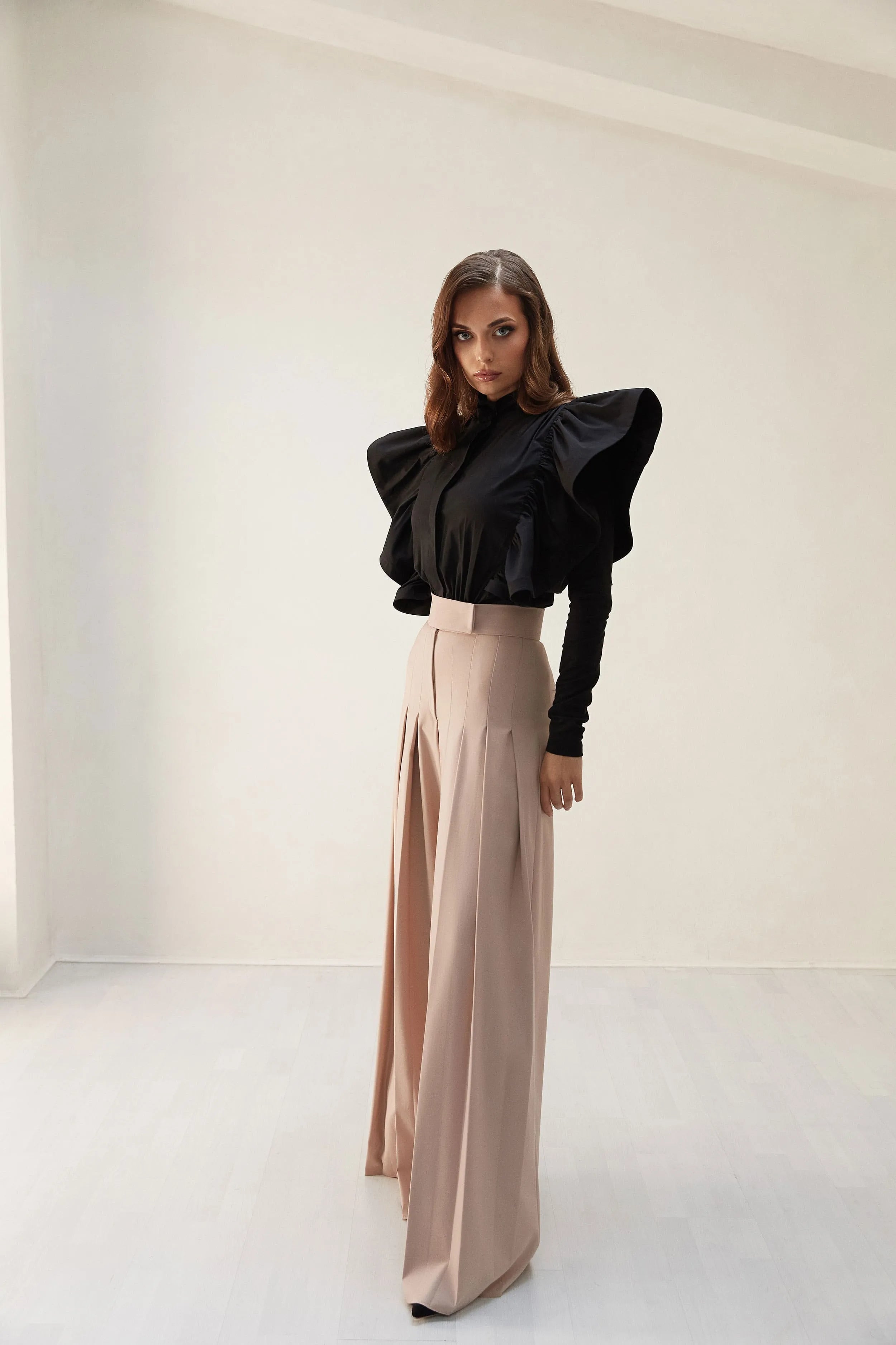 Pleated wide - leg pants image