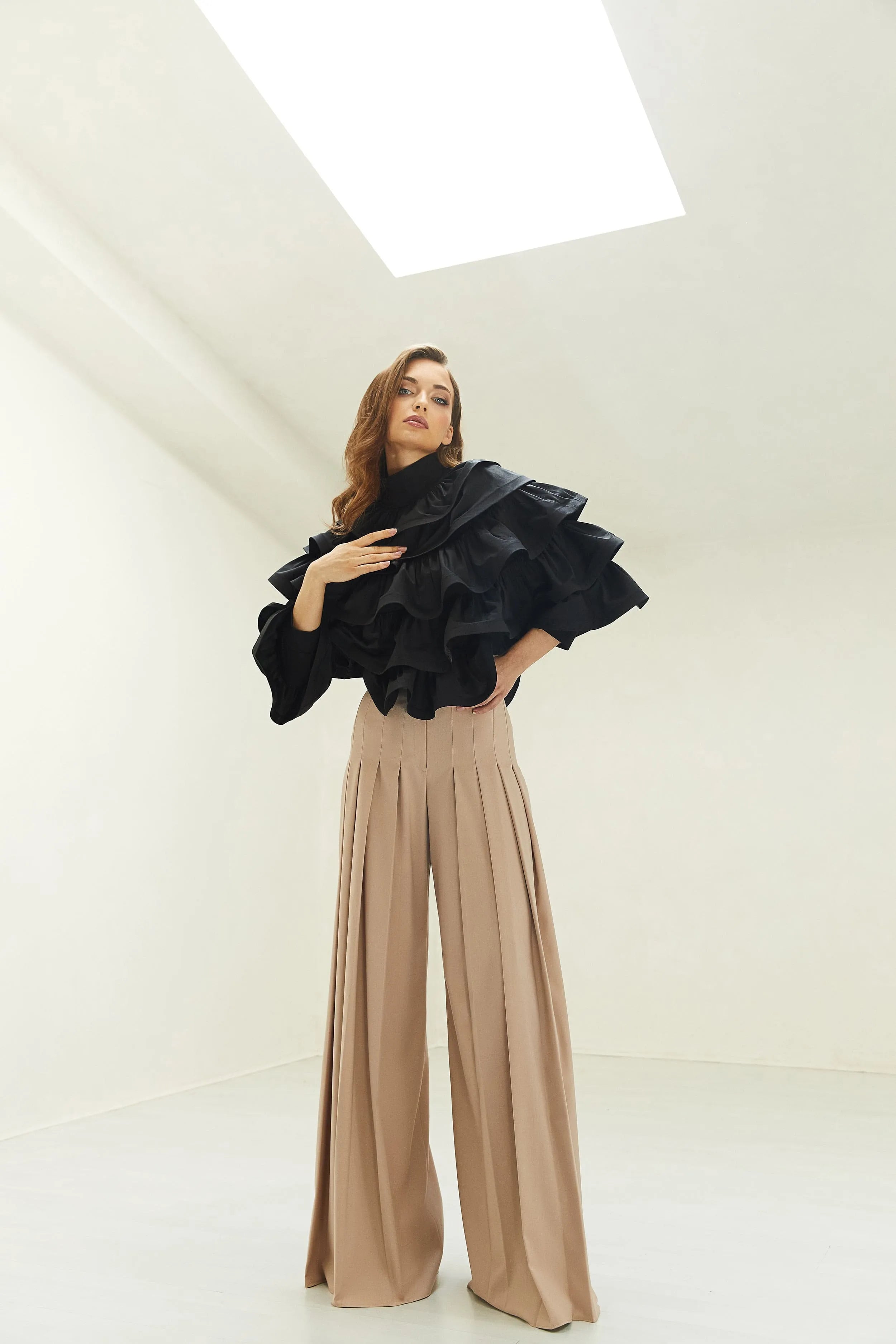 Pleated wide - leg pants image