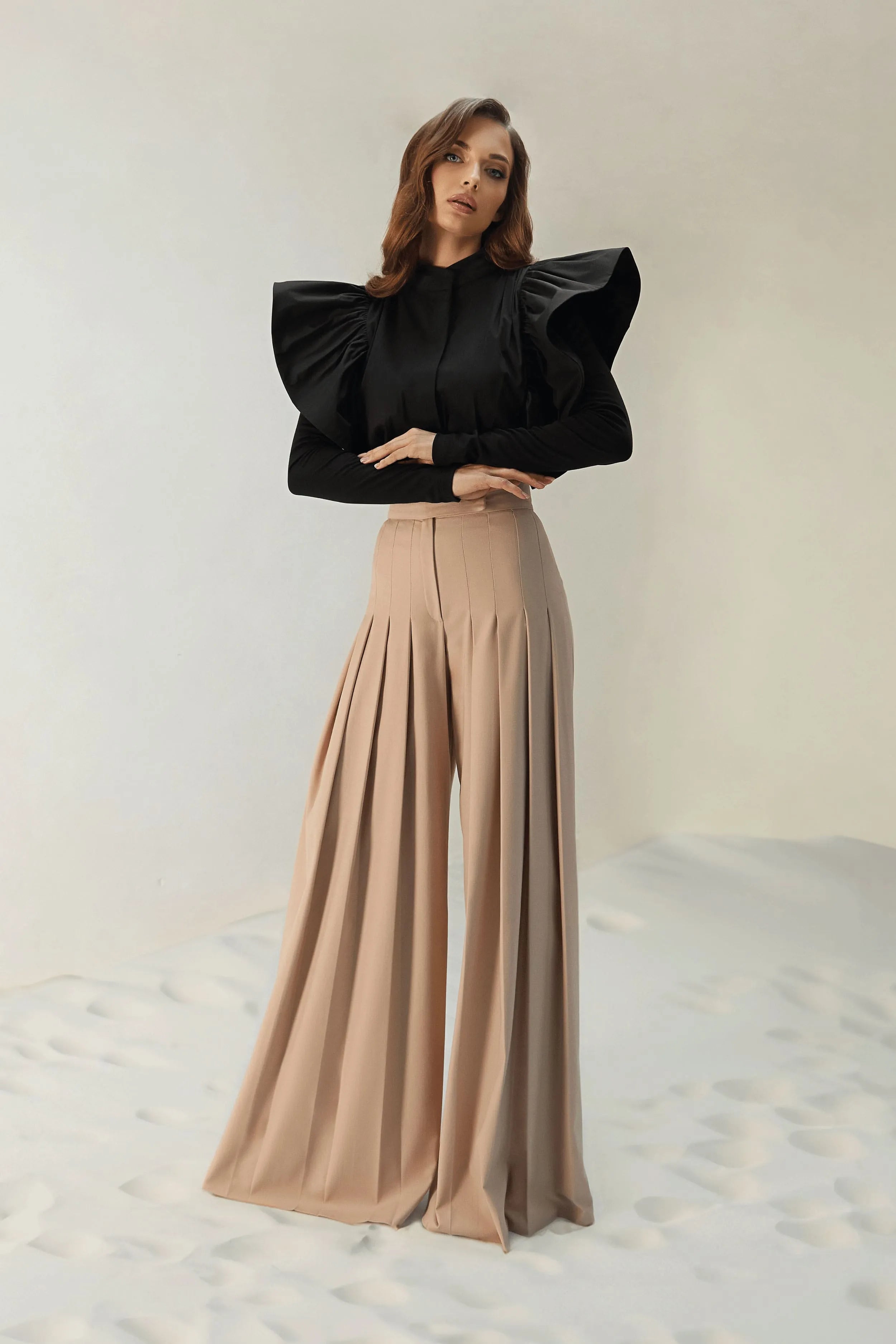 Pleated wide - leg pants